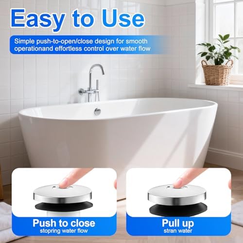2 Pack 5/16'' Thread Studs Bathtub Drain Stopper, Bathroom Tub Drain Stopper 5/16'' Thread for Most Bathtubs Stopper (Chrome Cover)