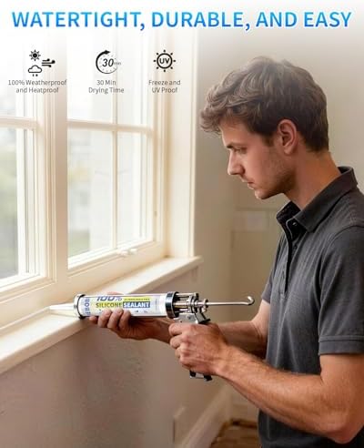 Silicone Caulk & Sealant Almond, 100% Waterproof Silicone Sealant, Shrink & Crack Proof, Silicone Caulking for Kitchen, Bathroom, RV, Interior & Exterior Use, 10.2 FL. OZ/300ML, 1 Pack