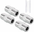 Pack of 4, 3/8" Male NPT To 3/8" Male NPT SUS304 Hex Nipple | Solid Male Pipe Adapter Hose Connectors with Sealing Tape for Pipe Repair, Bathroom Remodel, Tool Extensions, Compression