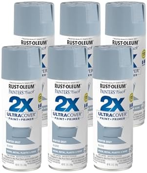Rust-Oleum 334049-6PK Painter's Touch 2X Ultra Cover Spray Paint, 12 oz, Gloss Winter Gray, 6 Pack