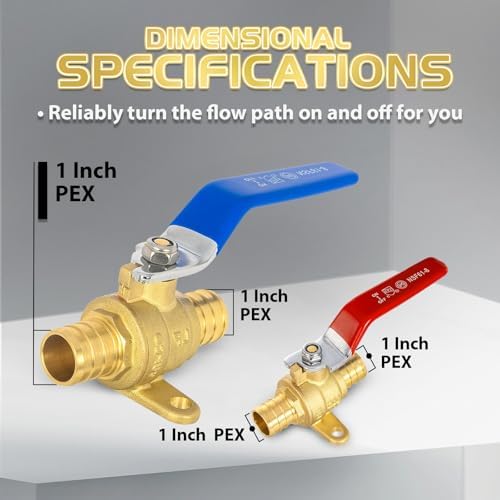 10-Pack Foskan Brass PEX Crimp Drop Ear Ball Valve,1 Inch Full Port Shut-off Valve for Hot and Cold Water Distribution(Blue and Red)