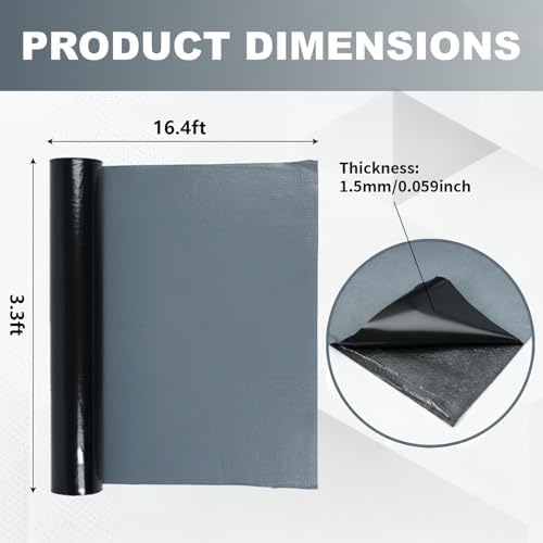 MYOYAY Self-Adhesive Rubber Roofing Membrane Roll, 39 in x 16.4 ft Waterproof Roof Repair Tape, Weatherproof Leak Patch Underlayment for Metal Roof Panels, House Porch & Shingle Roof Fix (Black)