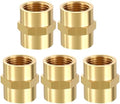 METALLIXITY 5PCS 3/8" NPT FeMale x 3/8" NPT FeMale Thread Brass Coupling | Brass Pipe Fittings, Coupler Hex Head Adapter for Water Line, Tub Spout/Shower Head