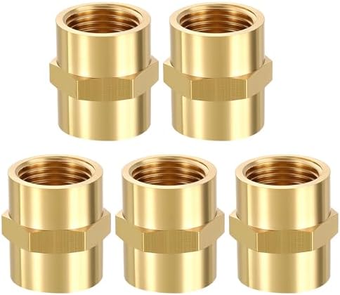 METALLIXITY 5PCS 3/8" NPT FeMale x 3/8" NPT FeMale Thread Brass Coupling | Brass Pipe Fittings, Coupler Hex Head Adapter for Water Line, Tub Spout/Shower Head