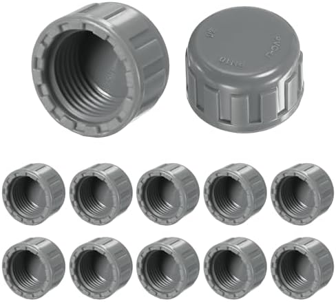 M METERXITY 12-Pack PVC Pipe End Cap Plug Adapter 1/2 In, Female Thread | Gray, Water End Cap Connector, Inner Teeth Pipe Plugs, for Outside Lawn, Yard/Watering Irrigation Systems