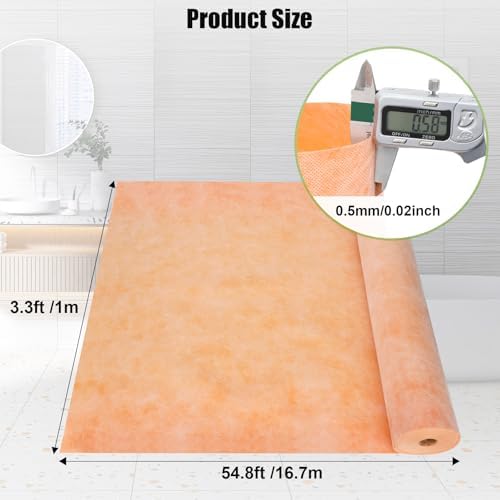 Waterproofing Membrane for Shower,Waterproof Membrane 3.3 FTx54.8 FT Roll (180Sq Ft),23.6 Mil Thick,Suitable for Bathroom Waterproofing,Shower Wall Waterproofing,Sauna Waterproofing,Roof Waterproofing