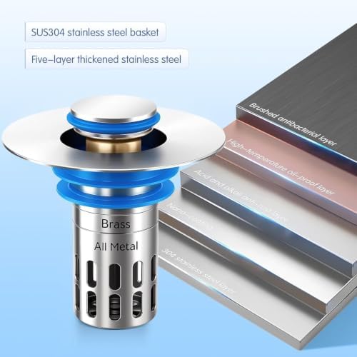 (All Metal) Bathroom Sink Stopper, Pop Up Drain Strainer for Bathroom Sink, Sink Plug Hair Catcher
