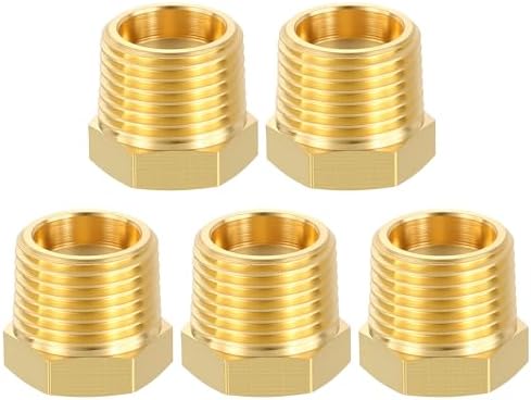 METALLIXITY 5PCS 3/8" MNPT x 1/8" FNPT Thread Brass Hex Bushing Extension | Brass Pipe Fittings, Tube Adapters Convert for Water Line, Tub Spout/Shower Head