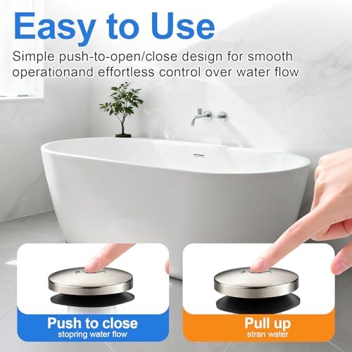 1 Sets Tub Stopper Bathtub Drain Stopper with 3/8'' and 5/16'' Thread Studs Adapter, Bathroom Tub Drain Stopper Compatible with K-1068204 (Brushed Nickel Cover)
