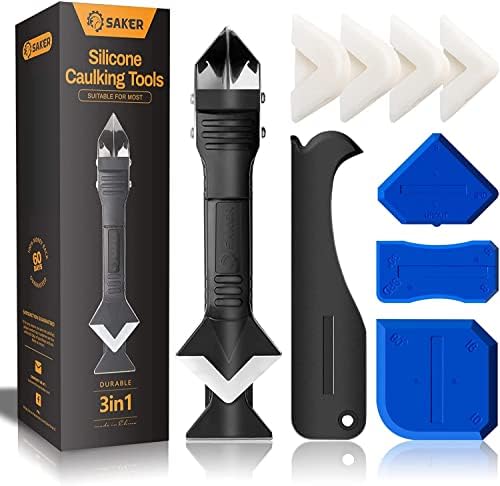 Saker Silicone Caulking Tool 3-in-1 Grout Removal Tool Kit Black Blue