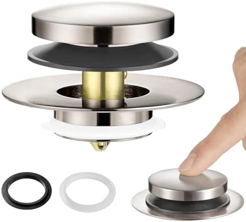 Universal Bathtub Stopper, Pop Up Bath Tub Drain Stoppers, EZ Install Bathtub Drain Replacement Trim Kit, Replaces Lift and Turn, Tip-Toe and Trip Lever Drains for Tub((Brushed Nickel)