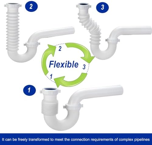 (2 Pack) Yariwiz White 1-1/2 inch P Trap with Adjustable J-Bend for Bathroom Kitchen Sink Drain Replacement Tubular Plumbing Pipe Assembly KSD-004W(2 Pack)