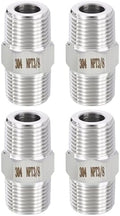METALLIXITY 4PCS 3/8" MNPT x 3/8" MNPT Thread SUS304 Hex Nipple Adapter | Male Straight Extension Adapters, 304 Stainless Steel Pipe Fittings for Water Line, Tub Spout/Shower Head