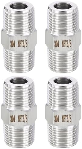 METALLIXITY 4PCS 3/8" MNPT x 3/8" MNPT Thread SUS304 Hex Nipple Adapter | Male Straight Extension Adapters, 304 Stainless Steel Pipe Fittings for Water Line, Tub Spout/Shower Head