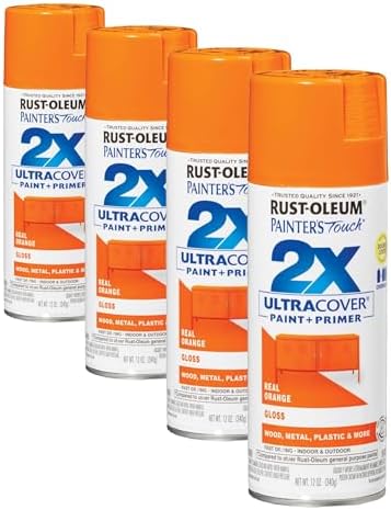 Rust-Oleum 334043 Painter's Touch 2X Ultra Cover Spray Paint, 12 oz, Gloss Real Orange (Pack of 4)