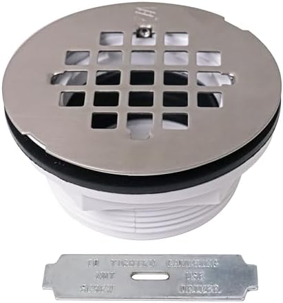 Westbrass D206P-07 2" No-Caulk PVC Compression Shower Drain with 4-1/4" Round Grid Cover, Satin Nickel