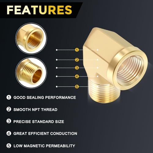 METALLIXITY 2PCS 3/8"FNPT x 3/8"MNPT 90 Degree Brass Barstock Street Elbow | Thread Brass Forged Pipe Fittings Adapters for Water Line, Tub Spout/Shower Head