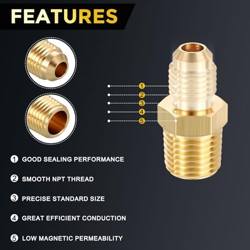 METALLIXITY 2PCS 1/4" Male Flare x 1/4"MNPT Thread Brass Hex Nipple Adapter | Male Straight Extension Adapters, Brass Pipe Fittings for Water Line, Tub Spout/Shower Head