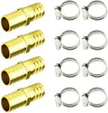 4 Pack Brass Garden Hose Connector Repair Mender Kit with Stainless Clamp, Fits 3/4" Water Hose Repair Fitting