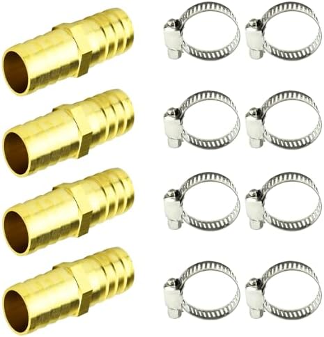 4 Pack Brass Garden Hose Connector Repair Mender Kit with Stainless Clamp, Fits 3/4" Water Hose Repair Fitting