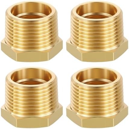 METALLIXITY 4PCS 3/4" MNPT x 1/2" FNPT Thread Brass Hex Bushing Extension | Brass Pipe Fittings, Tube Adapters Convert for Water Line, Tub Spout/Shower Head