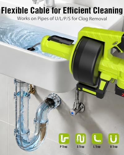 Ublue 21V Cordless Electric Drain Auger, 25Ft Auto Feed Drain Snake for Clog Remover with 2.0Ah Battery, Plumbing Snake for Sink Toilet Bathroom Shower Pipes 3/4"-2.95", Included Bag Gloves Rag