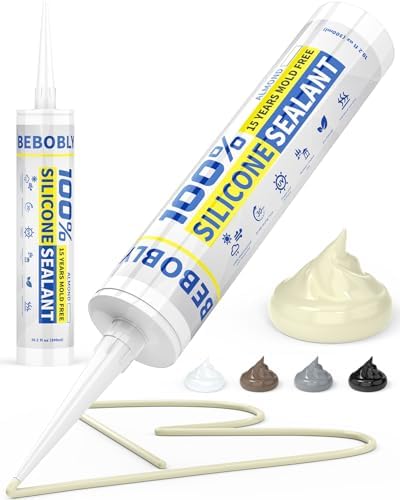 Silicone Caulk & Sealant Almond, 100% Waterproof Silicone Sealant, Shrink & Crack Proof, Silicone Caulking for Kitchen, Bathroom, RV, Interior & Exterior Use, 10.2 FL. OZ/300ML, 1 Pack