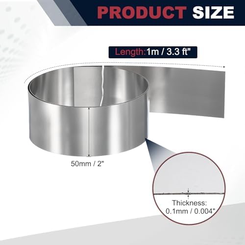 uxcell Stainless Steel Flashing Roll, 2in x 3.3ft Metal Roof Panels 0.1mm Waterproof Sheet Roll with Cut Proof Gloves for House Repair, Roof Flashing, Sealing Windows Doors