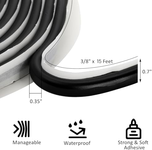 ZOOFOX 2 Pack Butyl Seal Tape, 3/8" x 15 Feet Black Rubber Sealant Tapes, Leak Proof Putty Tape for RV Patching, Window Caulking, Door, Headlight, Windshield, Boat Sealing, Roof Patching
