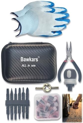 Tire Repair Rubber Nail Kit with Ratcheting Screwdriver, Needle-Nose Pliers & Organizer Case, Fast Self-Service Tool for Car, Truck, Motorcycle, Tractor Tire Puncture Repair
