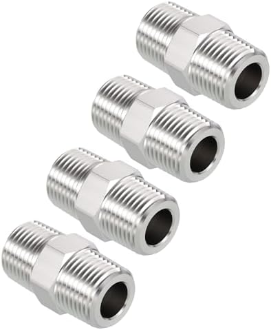 Pack of 4, 1/2" Male NPT to 1/2" Male NPT SUS304 Hex Nipple | Solid Male Pipe Adapter Hose Connectors for Pipe Repair, Bathroom Remodel, Tool Extensions, Compression, Irrigation
