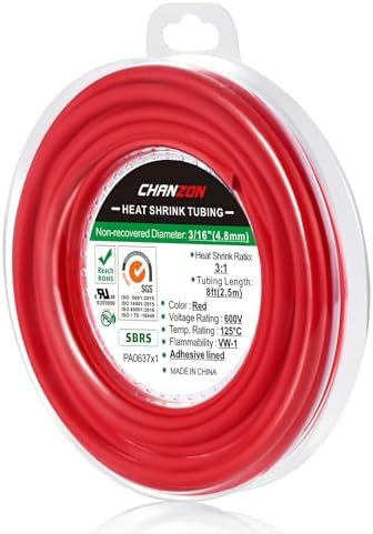 Chanzon 3:1 Ratio 3/16" (4.8mm) Heat Shrink Tubing 8Ft Roll Red