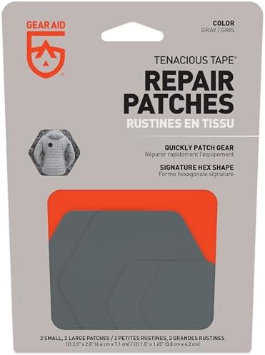 GEAR AID Tenacious Tape Hex Repair Patches, 2.5" & 1.5", Gray, 4 Count | Pre-Cut Peel-and-Stick Repair Patches for Fixing Holes, Tears and Burns in Jackets, Tents, Sleeping Bags and Gear
