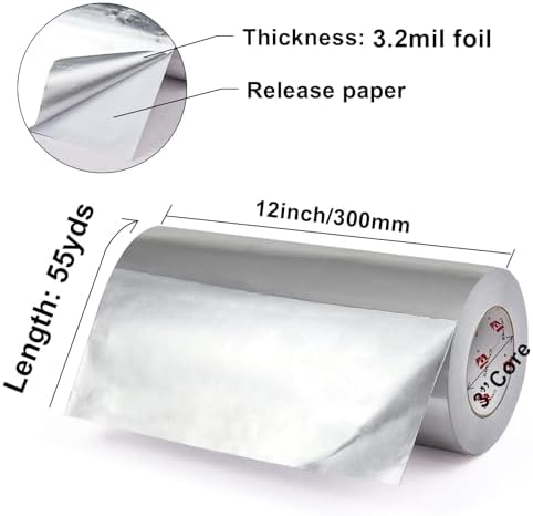BOMEI PACK Aluminum Foil Tape,Heavy Duty Metal Duct Tape,High Temperature Silver Tape,Perfect for Sealing & Patching,HVAC,Air Ducts,Insulation and Metal Repair (12 Inch x 55 Yards)
