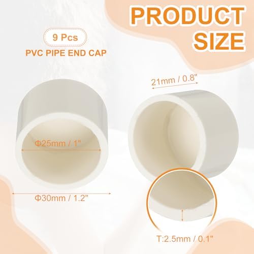 PATIKIL PVC Pipe End Caps, 9 Pack 1" Diameter Pipe Cover Cap Plug Adapter Socket Fittings for Build DIY Furniture Garden Shelf Water Line, White