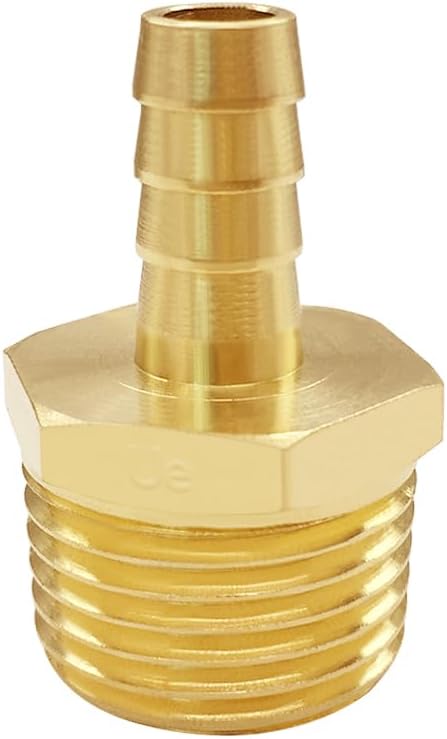 Uenede Brass 1/2" NPT Male to 3/8" Hose Barbed Fittings, 6PCS | Barb Pipe Fittings with Clamps Air Line Repair Connectors for Water Oil Gas