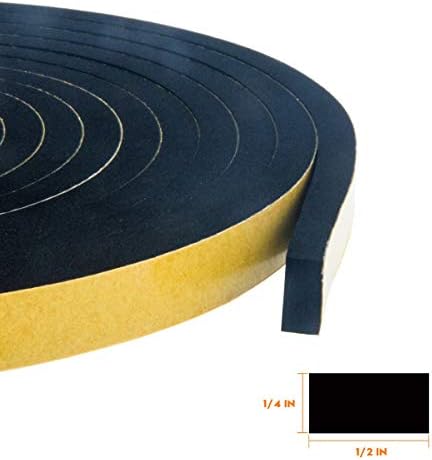 Neoprene Weather Stripping 2-Pack, 1/2 Inch Wide X 1/4 Inch Thick, High Density Foam Tape for Doors & Windows Insulation (26 Feet Total, 13 Feet/Roll)