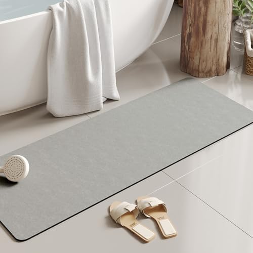 Super Absorbent & Non-Slip Bath Mat Kit | Waterproof Drip Rail, Shower Floor Protector & Door Seal Strip | Cut-to-Fit for Tub & Shower (Light Grey, 63''x24'')