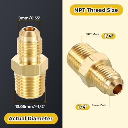 METALLIXITY 4PCS 1/4" Male Flare x 1/4"MNPT Thread Brass Hex Nipple Adapter | Male Straight Extension Adapters, Brass Pipe Fittings for Water Line, Tub Spout/Shower Head