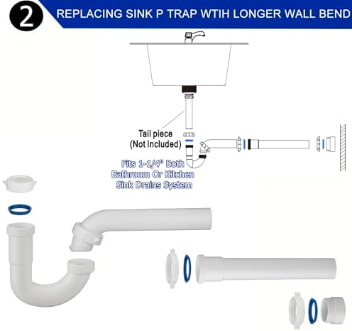 (1 Pack) Yariwiz 1-1/4 inch White Bathroom Drain Kit for Most Bathroom Sink Drain Replacement Tubular Plumbing Pipe Assembly KSD-009W