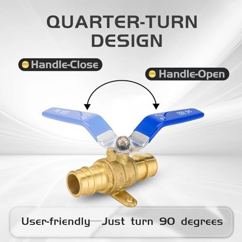 100-Pack Foskan 3/4" Brass PEX Expansion Drop Ear Ball Valve with Blue Handle, Full Port Shut-off Valve for Hot and Cold Water Distribution