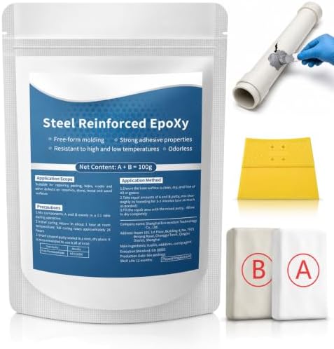 Strong Clay Iron Adhesive, Steel Reinforced Epoxy Putty, Repair Putty Waterproof, Heat Resistant Drillable, Filler for Metal PVC Pipe, Plastic Wood Ceramic, Easy Operation, Strong Adhesion (1PCS)
