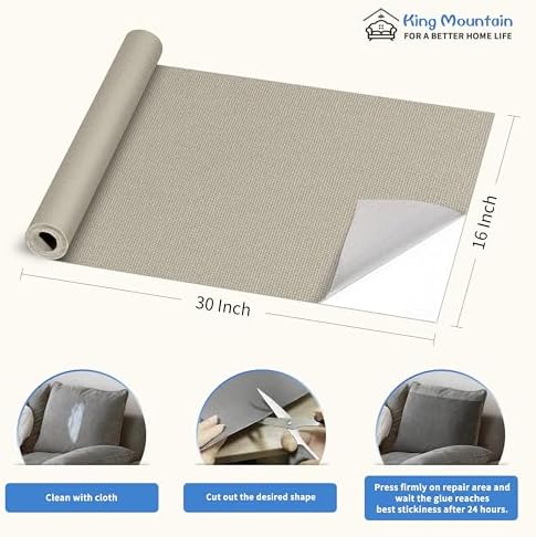 KING MOUNTAIN Canvas Repair Patch 16×30 Inch Self-Adhesive Waterproof Fabric Patch for Sofas, Tents, Furniture,Tote Bags, Car Seats (Grey2.0)