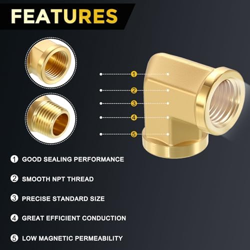 METALLIXITY 5PCS 1/4" FeMale NPT x 1/4"FeMale NPT 90°Barstock Street Elbow | Brass Pipe Fittings, Thread Brass Forged Pipe Fittings Adapter for Water Line, Tub Spout/Shower Head