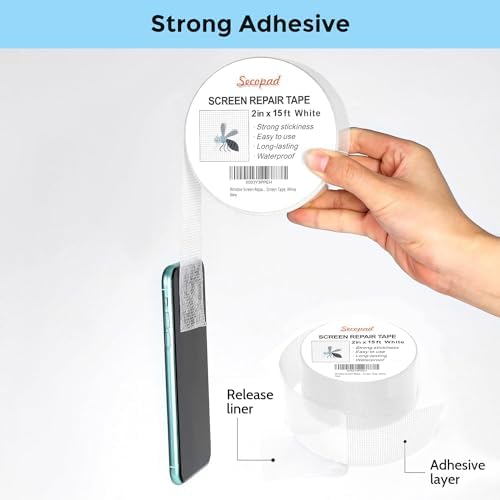Secopad 2" x 180" (15FT) Screen Repair Tape, Screen Repair Kit, White