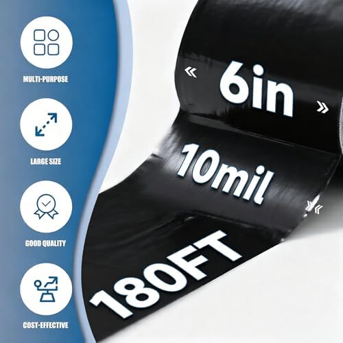 Black Waterproof Repair Tape 6 Inch x 180 Ft | 10 Mil Extra Thick Heavy Duty UV Resistant Patch Tape Ideal for RV, Awning, Tent, Tarp, Boat Cover & Fabric Outdoor Repairs