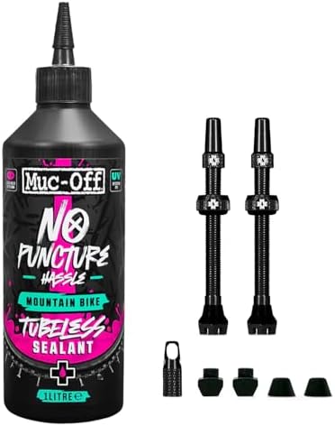 Muc-Off 1 Liter Tubeless Tire Sealant + 60mm Black Presta Valve - Bundle | Seals Punctures Up to 6mm | Ideal for MTB | Long-Lasting and Biodegradable
