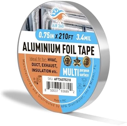 Thick Aluminum 0,75" x 210 ft HVAC Duct Tape for AC & Vent Repair, Cold Temperature Foil Tape for Pipe Insulation, Fire Proof Waterproof Metal Tape, High Temp Flex Duck Tape, Aluminum Body Tape