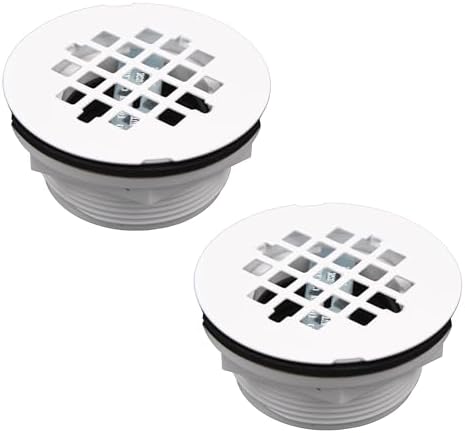 Westbrass D206P-2-50 2" No-Caulk PVC Compression Shower Drain with 4-1/4" Round Grid Cover, Powder Coat White (2-Pack)
