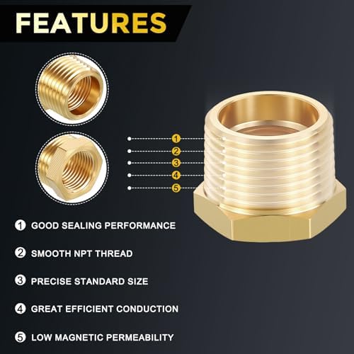 METALLIXITY 2PCS 3/4" MNPT x 1/2" FNPT Thread Brass Hex Bushing Extension | Brass Pipe Fittings, Tube Adapters Convert for Water Line, Tub Spout/Shower Head